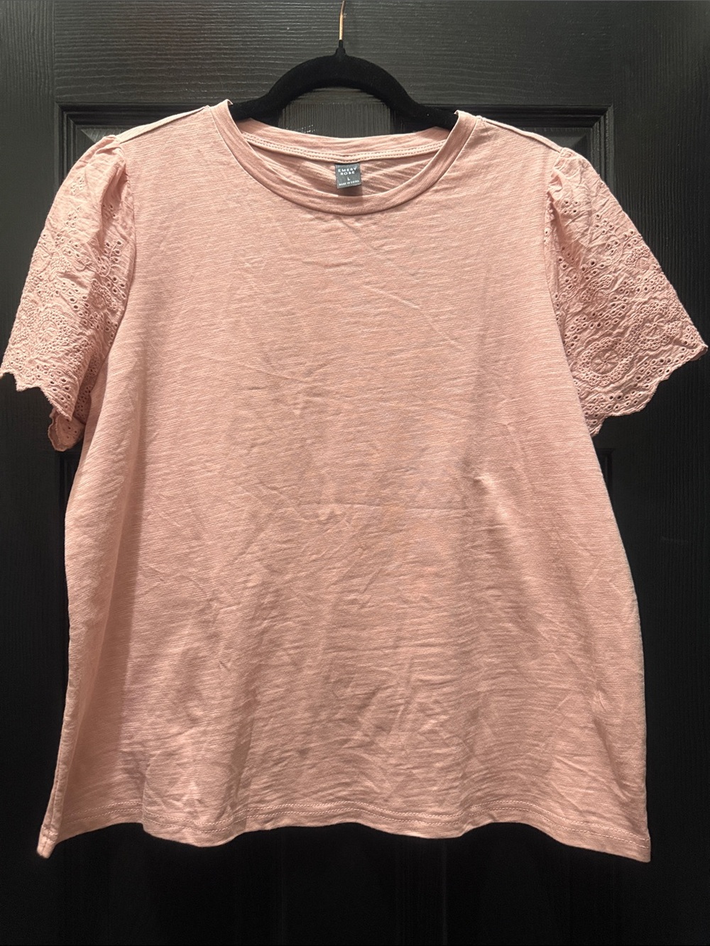 Women's Lace Sleeve Cotton Tee - Pink Blush
